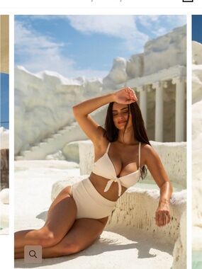 Somerfield Swim Cream Tie-Front Textured High-Waist Bikini